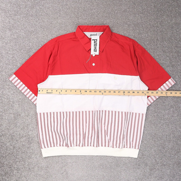 VTG 80s 90s Award Deadstock Large Red White Striped Short Sleeve Collared Shirt - Picture 4 of 9